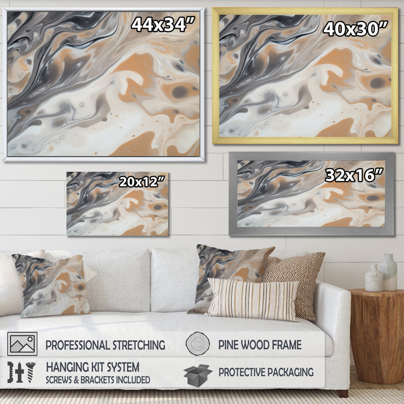 " Abstract Marble With Copy Space IX ", Gold Single Picture Framed, 34" H x 44" W x 1.5" D