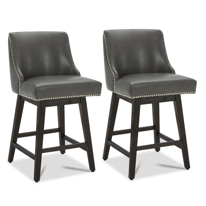 Arvelle Swivel Counter & Bar Stool, Retro Grey Pebbled Faux Leather, Counter Stool (26" Seat Height)