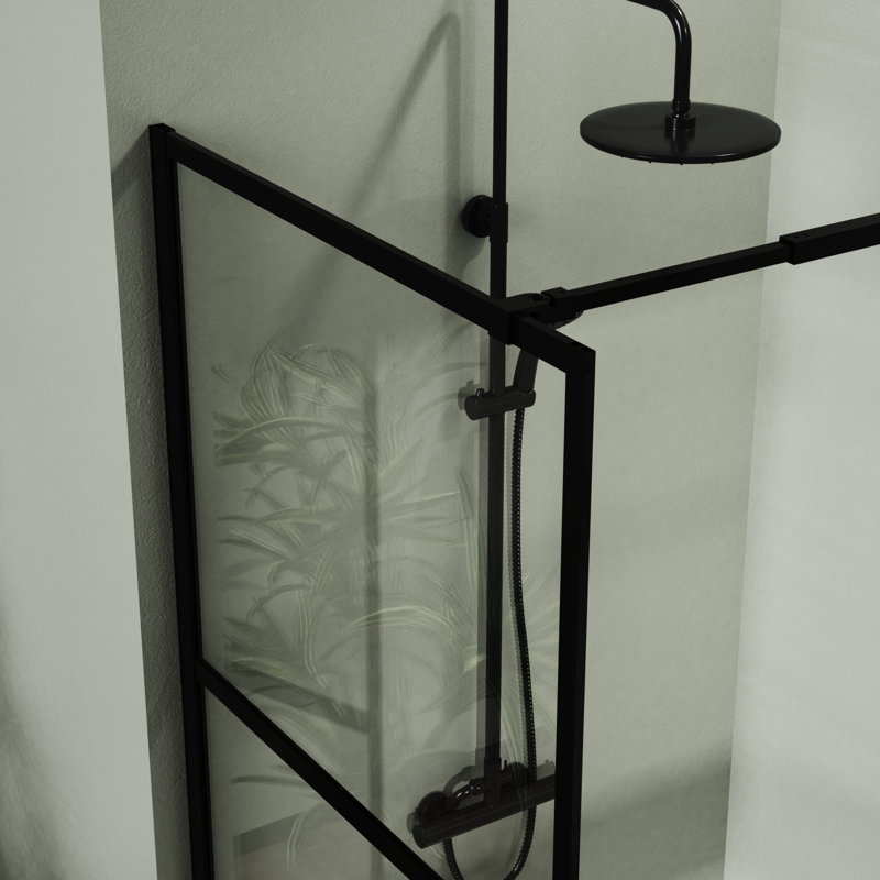 34" Black Shower Screen Door For - Thick Tempered Glass Firmly Held By Adjustable Upper Bar Style , 0.2" Strong Support To Wall Assembly Required