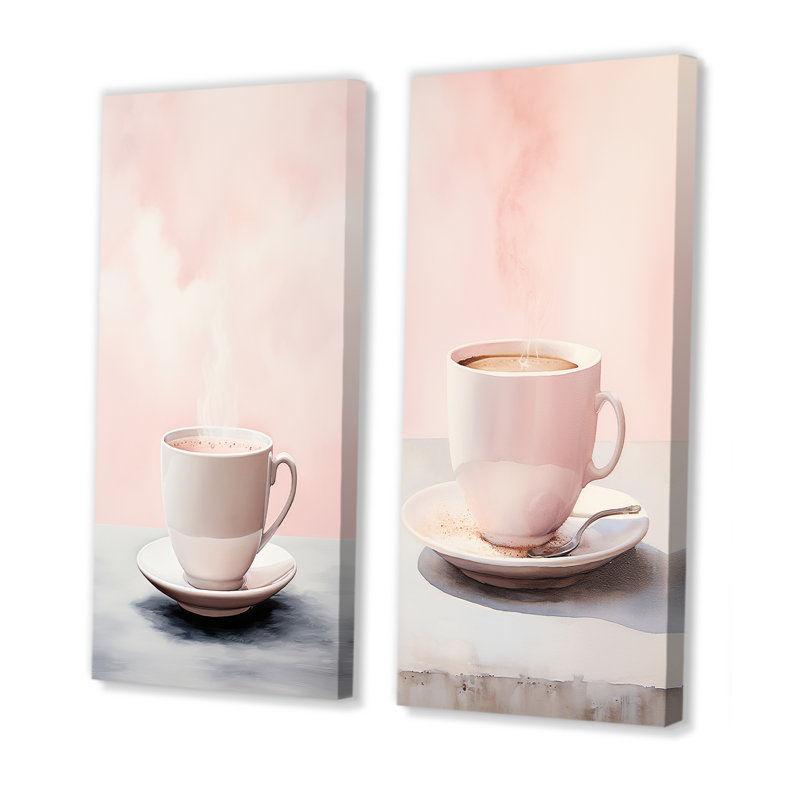 «Pink Tea Sip Of Serenity», ensemble de 2 reproductions d'art sur toile café, H 32 po x l 33 po, Toile tendue
