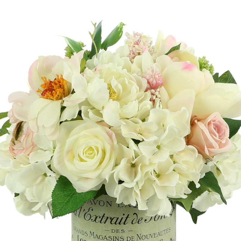 Peony and Hydrangea French Label Pot