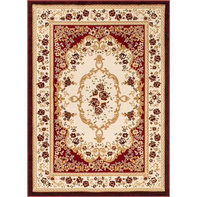 Tapis polypropylenered/beige tissé à la machine Harbert