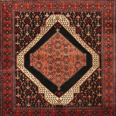 Tapis noir/ivoire/rouge traditionnel Oyama