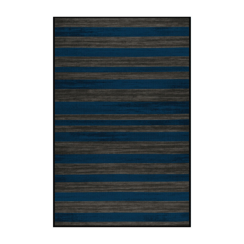 Tapis vert à rayures horizontales lavable à la machine, Rectangle 5 pi x 7 pi