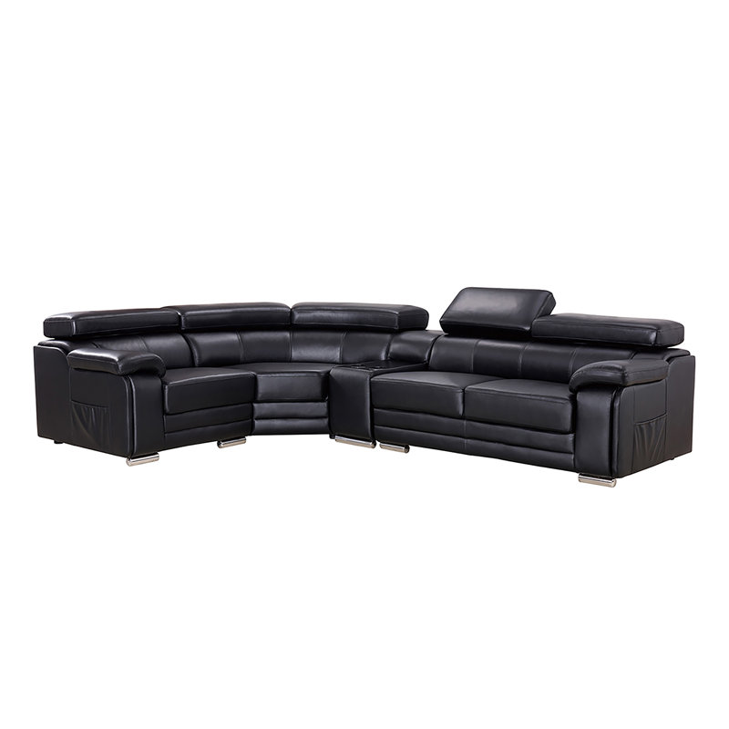 Canapé modulaire en cuir véritable de 126 po Backsten, Face à la gauche, Cuir véritable noir
