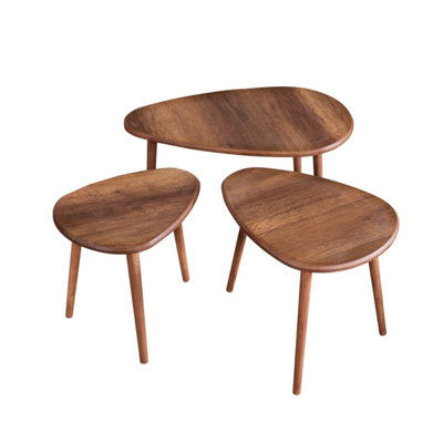 Modern Coffee Table Set (3 Pieces), Walnut Color, Large: 31.5 x 19.7 x 20.5 in, Medium: 23.6 x 17.7 x 17.7 in, Small: 19.7 x 15.0 x 14.9 in | 100% MDF with Pinotex Coated Legs | Stylish & Durable Design for Living Rooms