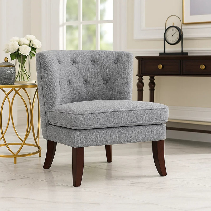 Chaise d'appoint Rose, capitonnage à oreilles, polyester gris foncé, brun, Gris