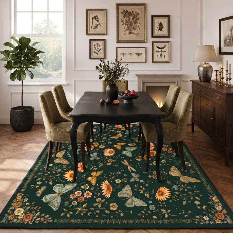 Tapis d'intérieur lavable à la machine avec envers antidérapant, Vert, 2'7"*7'3"