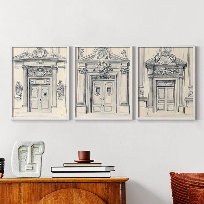 Lanscape Study Series V - Ensemble de 3 estampes numériques encadrées - Prêt à être accroché, Blanc, H 14 po x l 33 po
