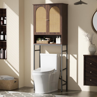 Armoire de rangement en rotin pour toilette avec support en métal