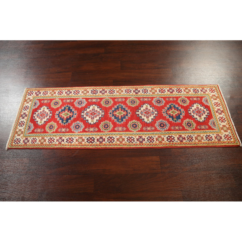 Tapis de couloir unique en laine noué à la main nouvel âge 2 pi x 6 pi rouge / beige