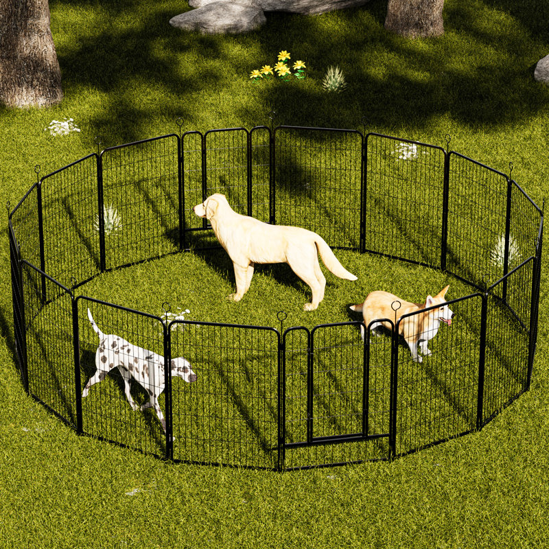 Parc pour chien 16 panneaux en métal, 40 po, très grand avec barrière autobloquante, robuste, réglable pour l'intérieur et l'extérieur, assemblage rapide, rouille,