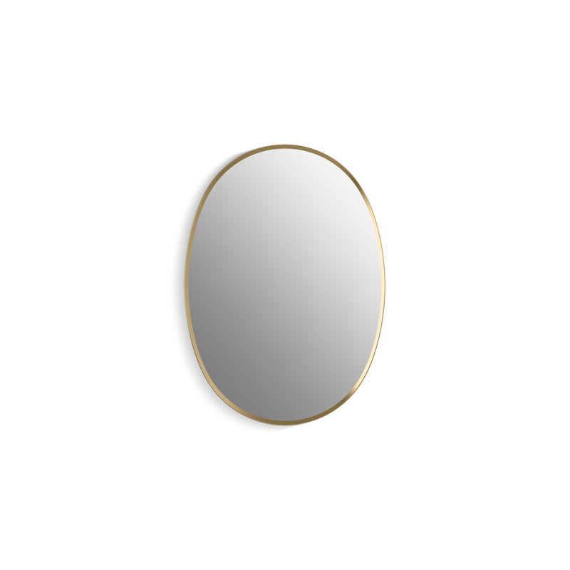 Verdera 24 in x 34 in Oval Framed Medicine Cabinet, Surface Mount or Recessed, Brushed Gold