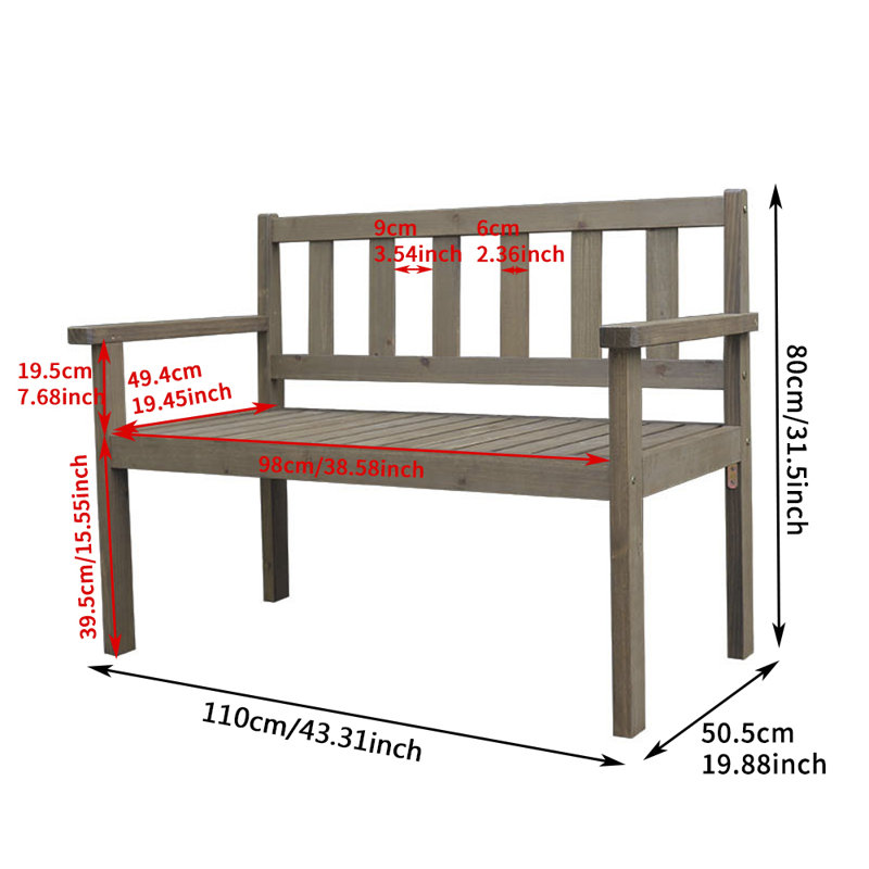 Outdoor Wooden 2-Seater Garden Bench Patio Furniture For Backyard Lawn