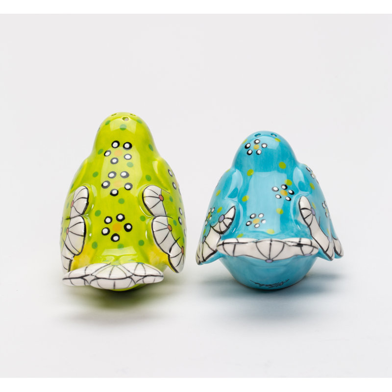 Hand-Painted Ceramic Bohemian Birds Salt and Pepper Shakers