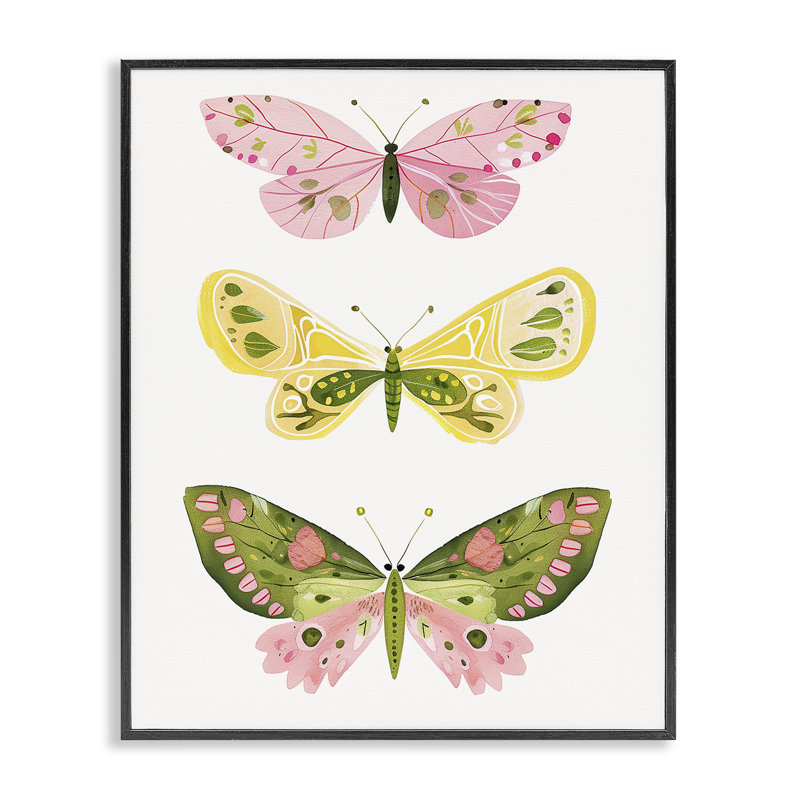  Trio de papillons pastel par estampe numérique par LSR Design Studio, H 30 po x l 24 po, Giclée encadrée noir minuit