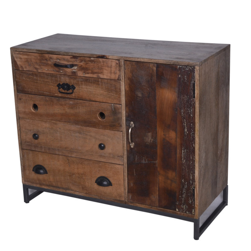 Melba Solid Mango Wood Entryway Cabinet with Drawers & Door – 36” Rustic Console Storage Cabinet in Natural Medium Finish 