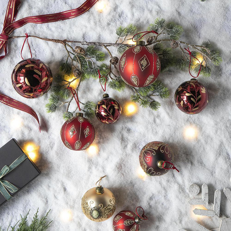 D3 ", boules de Noël décoratives, boules de Noël suspendues en verre pour décorations de fêtes, lot de 12