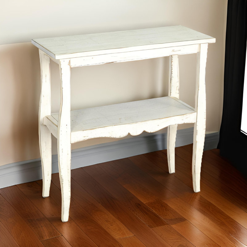 Rena Side End Table, Scallop Trim, 28 Inch Mahogany, Pebble Brown