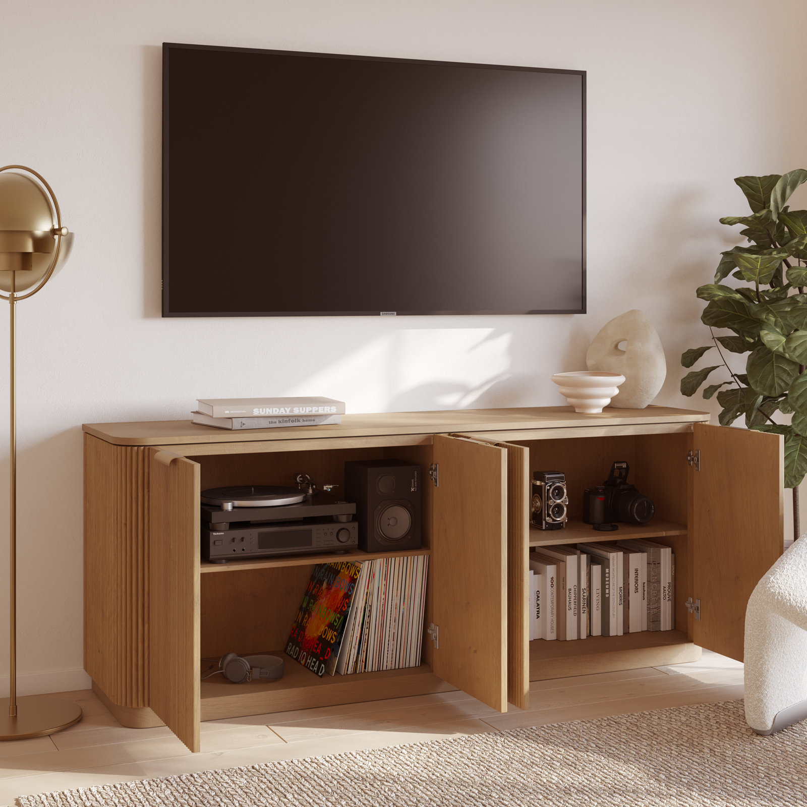 Nova Sideboard Cabinet,  Reeded Birch