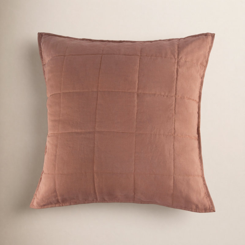 French Linen Box Stitch Quilted Euro Sham, Clay