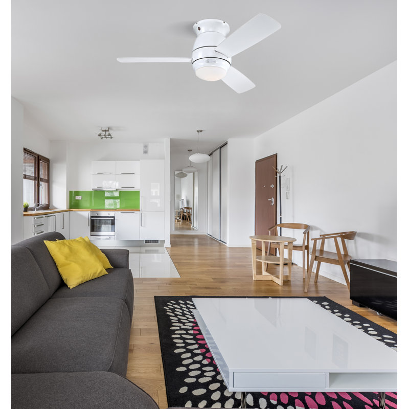 112cm Ceiling Fan with Light Kit, White with white/brown blades