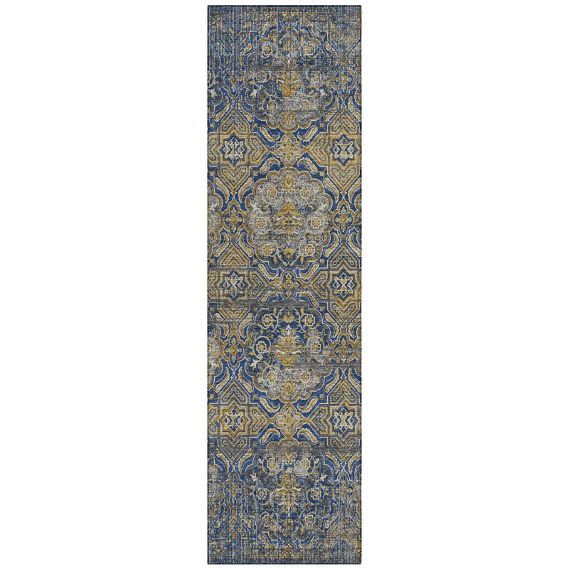 Machine Washable Indoor/Outdoor Chantille ACN2706 Global Rug, 2'3" x 7'6" Runner, Navy