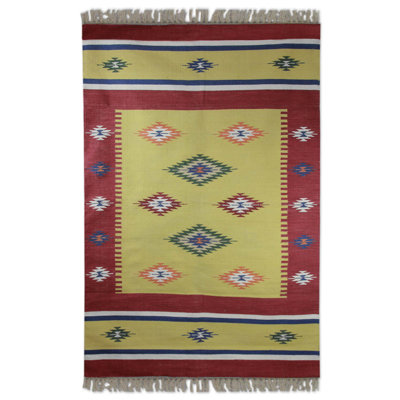 Tapis rouge/jaune tissé à la main dhurrie matin star Muldrow