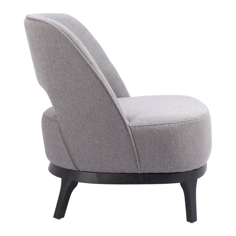 Gray Faux Leather Barrel Accent Chair with Metal Base