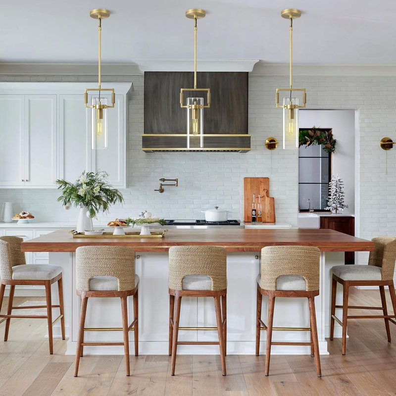 Elodia 2 - Light Knurled-brass Kitchen Island Pendant Light(Bulb Included), Gold