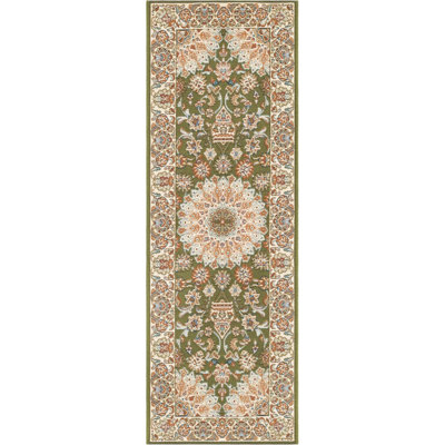 Tapis de couloir traditionnel de couleur verte Tollefson