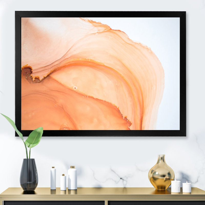 Art liquide sur fond orange et blanc - art mural moderne sur toile, Impression noire sur toile encadrée