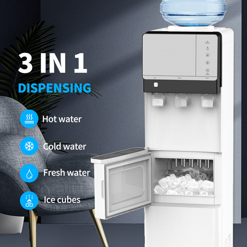 White 3-in-1 Water Dispenser with Ice Maker for 5 Gallon Bottles