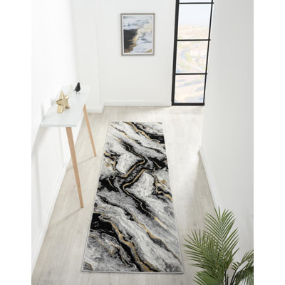 Nason Collection Abstract Grey/Gold Area Rug,