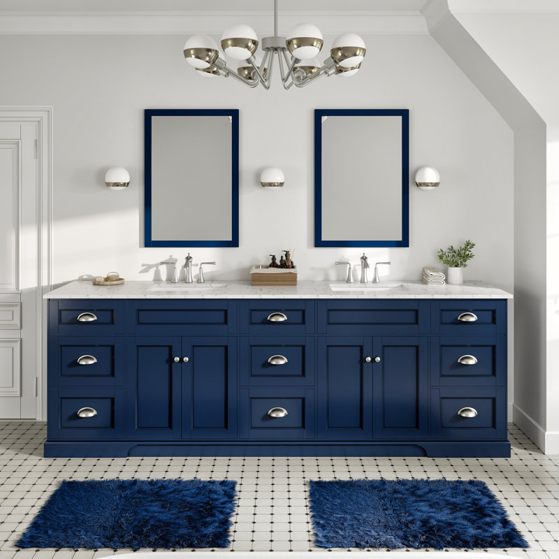 Ensemble de meuble-lavabo double l 96 po x P 22 po x H 34 po Didomenico, Bleu, Nickel brossé