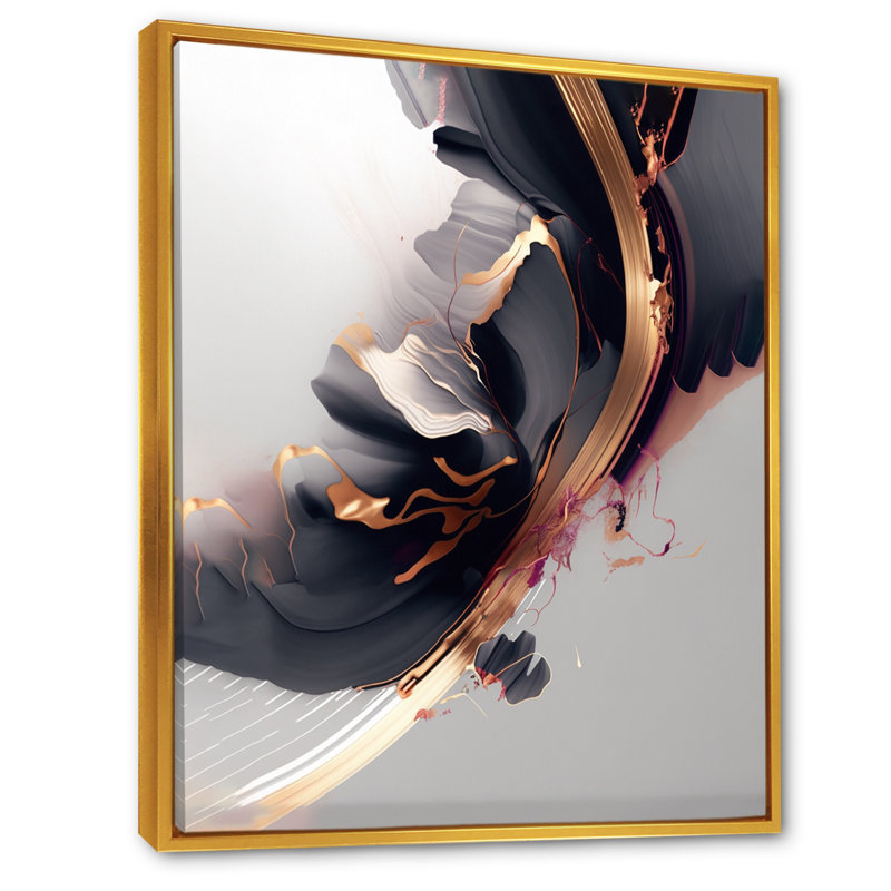 " Rosegold Black Transcending Complexity I ", 32" H x 24" W x 1" D, Gold Floater Framed Canvas