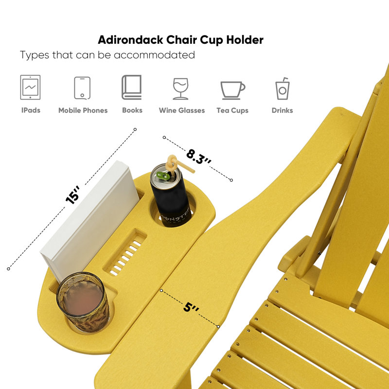  Chaise Adirondack pliante Cheryce en PEHD avec porte-gobelet, Jaune citron