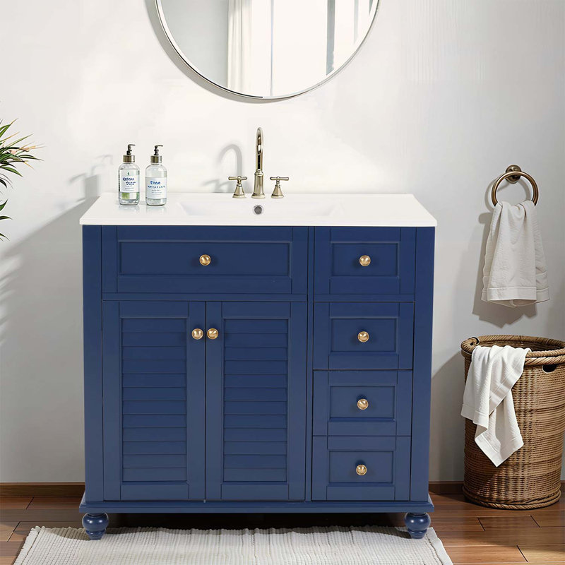 Meuble-lavabo de salle de bain avec évier - Rangement multi-organisateur, Bleu