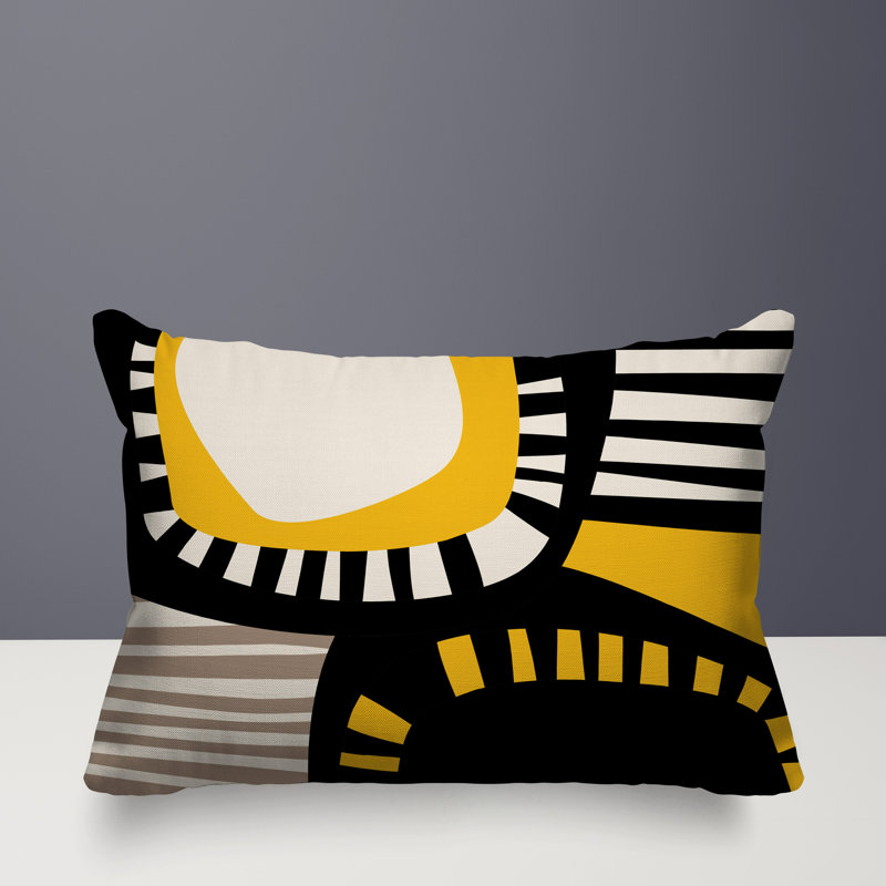 Coussin rectangulaire intérieur / extérieur Alika, Jaune / noir / blanc cassé, H 14 po x l 20 po