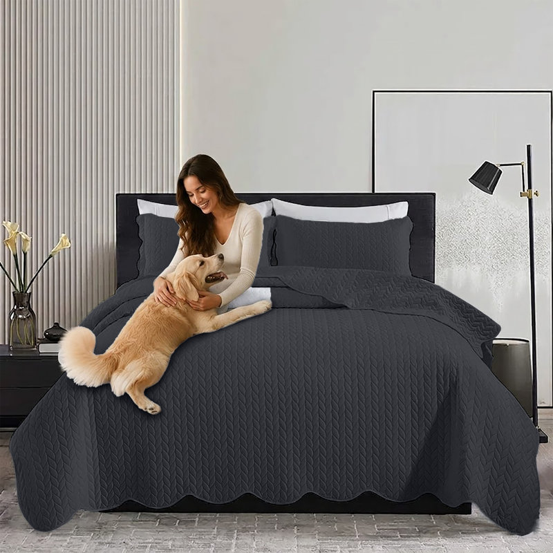 Microfiber Embossed Bedspread Set, Twin Bedspread + 1 Standard Sham, Charcoal