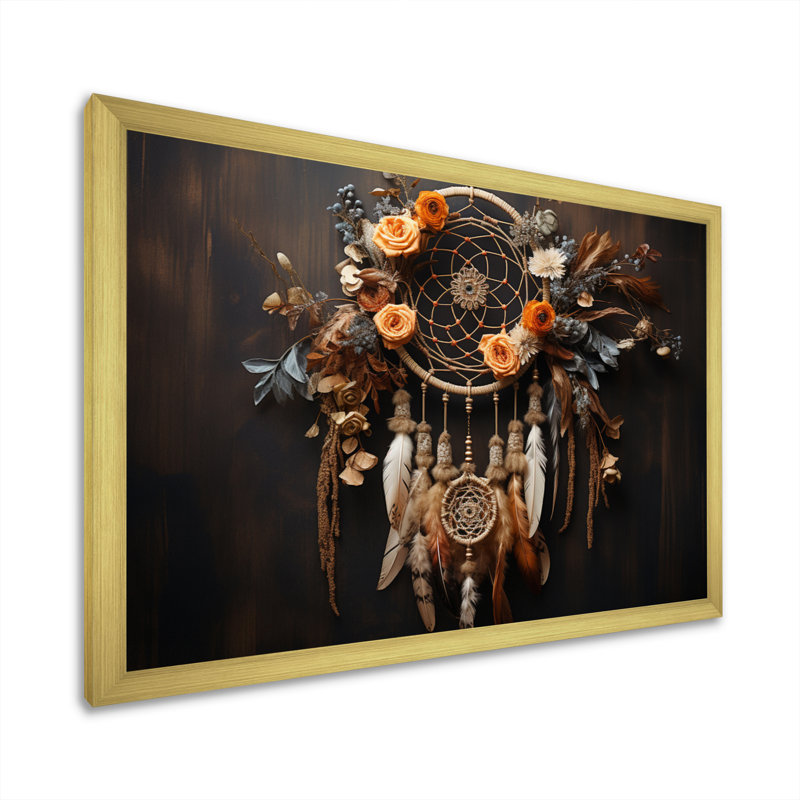 «Coral Dreamcatcher Rustic Elegance» sur impression sur toile, Cadre doré à une seule photo, H 24 po x l 32 po x P 1 po