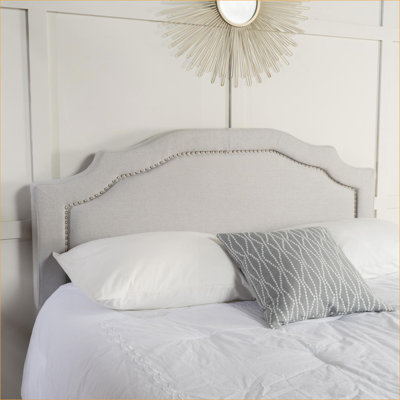 Queen Size Upholstered Nailhead Trim Headboard, Adjustable Height Solid Wood Frame with Durable Metal Legs for Bedroom