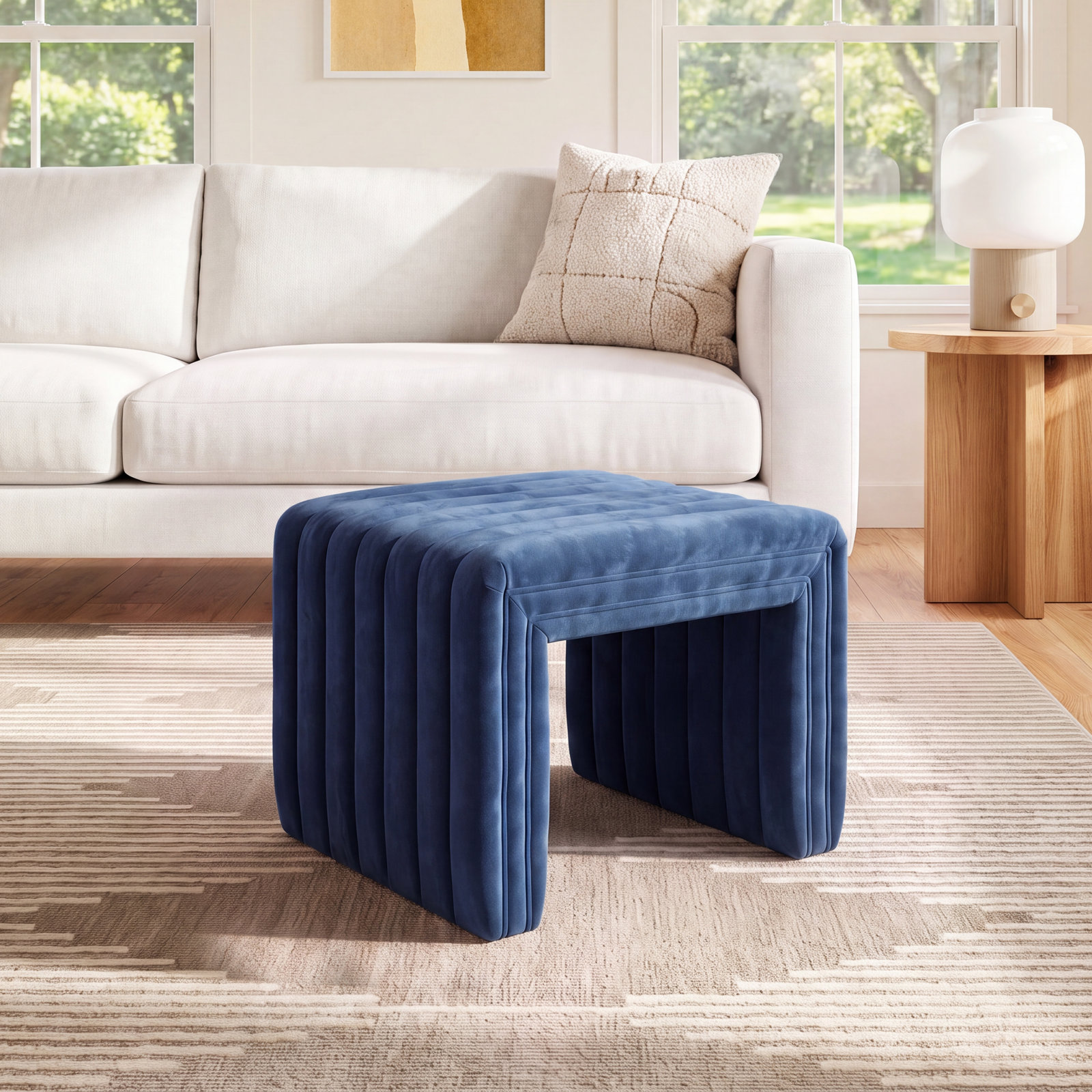 Brandt 22" Ottoman, Sapphire Navy Velvet