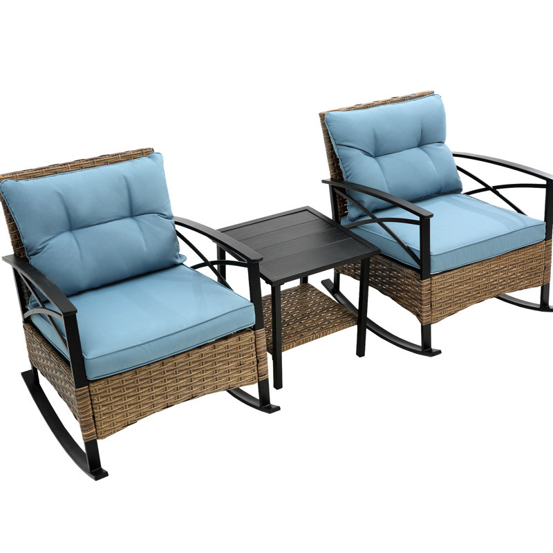 Chaise berçante pour l'extérieur - housses de coussin bleues, instructions d'assemblage faciles, robustes et confortables, se déplacent facilement, avec une table à assise profonde
