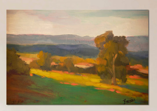 « hillside hideaway », reproduction d’art sur toile, H 26 po x l 40 po x P 1,5 po, Toile tendue, Pas de tapis