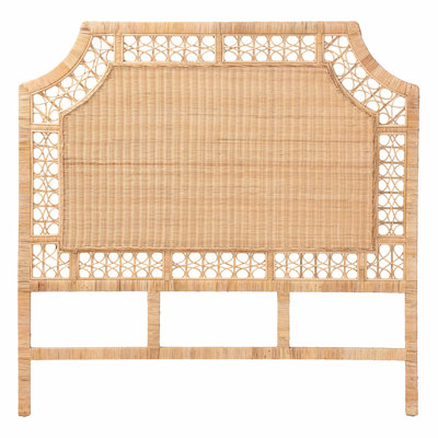 bali & pari Hekima Natural Rattan Standalone Headboard - Coastal Boho Style Handwoven Wicker Bed Backdrop, Queen
