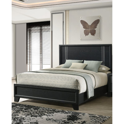 Grand lit à panneau contemporain en bois de charbon de bois de style contemporain de 1 pièce, mobilier de chambre idéal, H 84,33 po x 61,26 po x 54 po, taille de sommier nécessaire avec - bois, essentiel, nécessaire