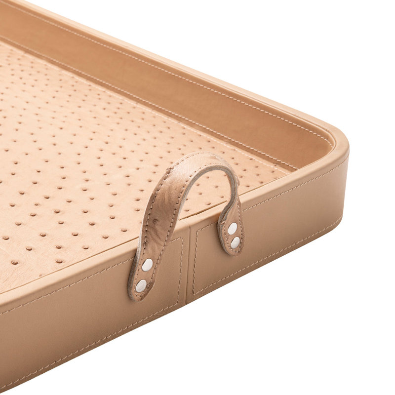 Ostrich Leather Inlay Tray, Cream
