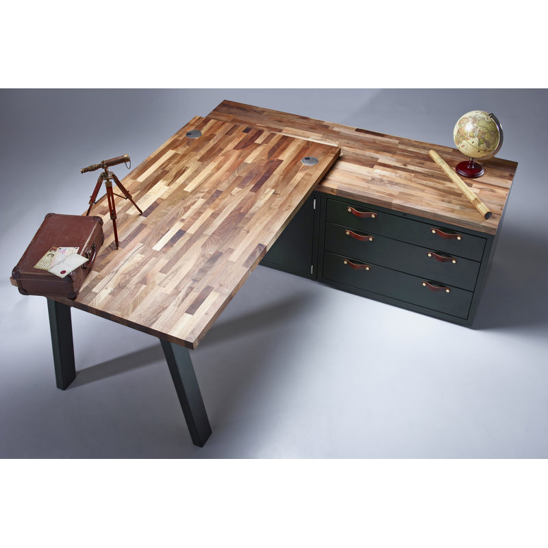 Fachan L-Shaped Solid Wood Top Metal Base Executive Desk, 215cm H x 150cm W x 150cm D