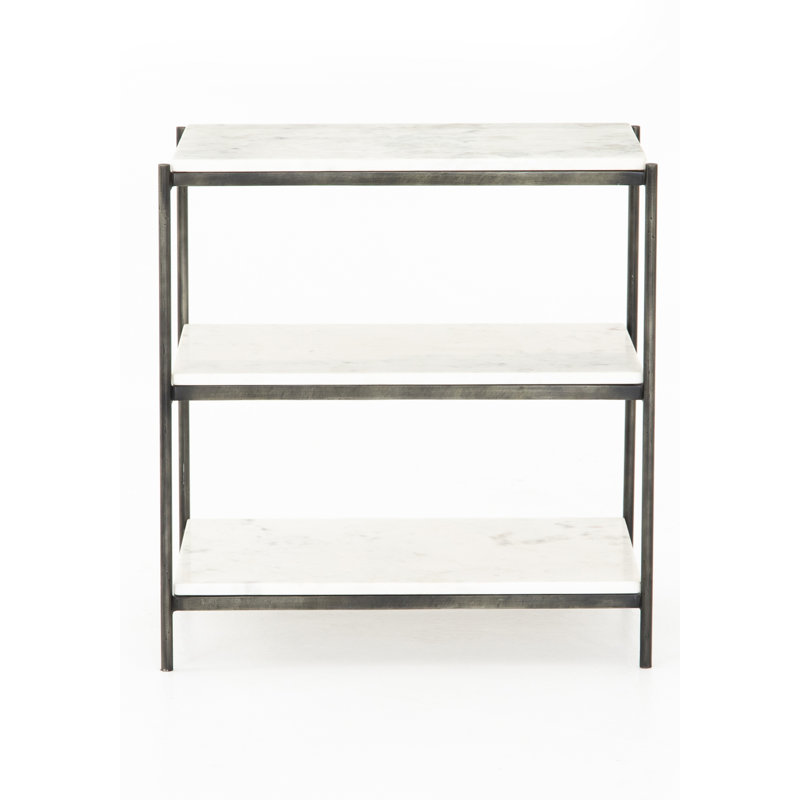 Table de bout avec rangement Aurelia, Gris martelé / blanc
